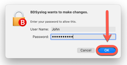 Entering the macOS password