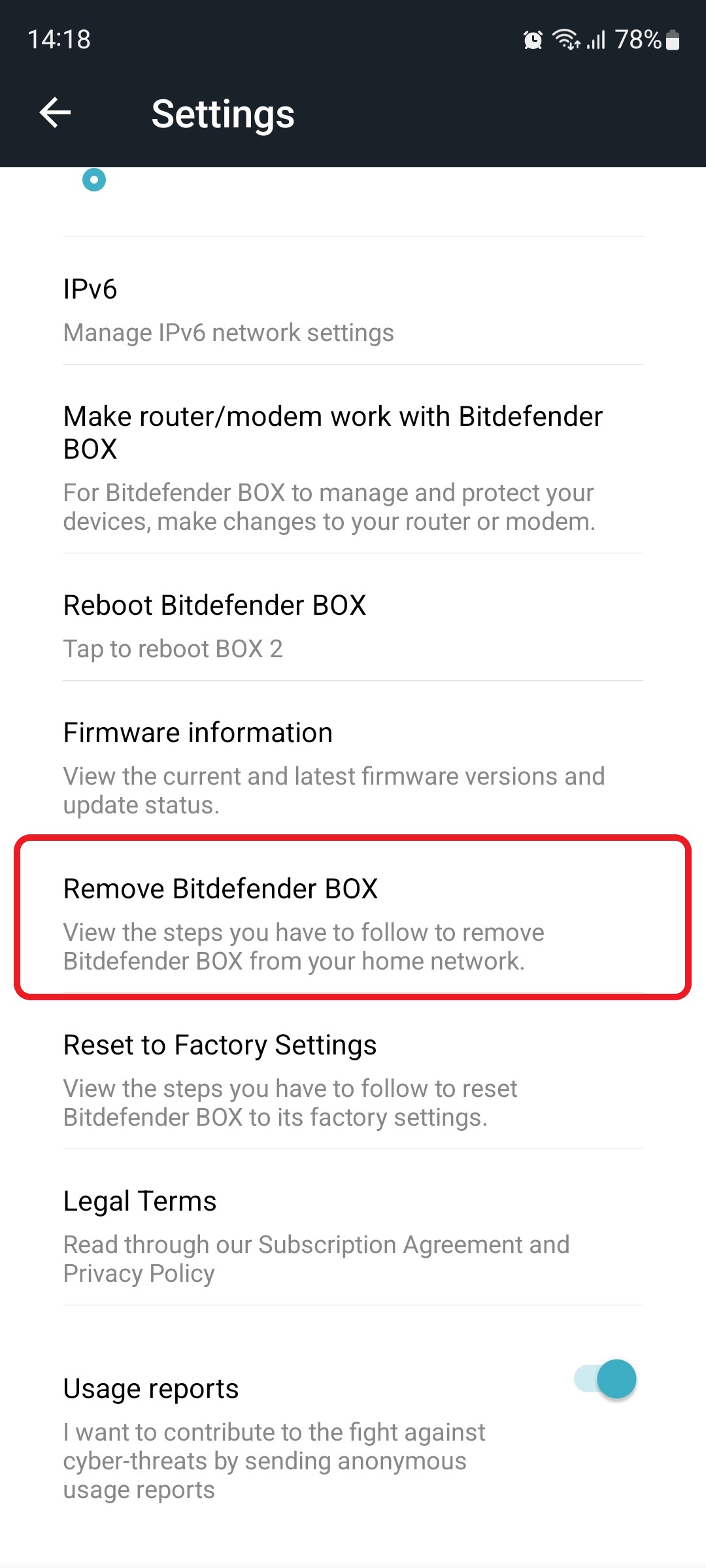 Remove Bitdefender BOX
