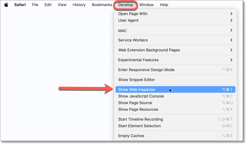 Show Web Inspector to export HAR file